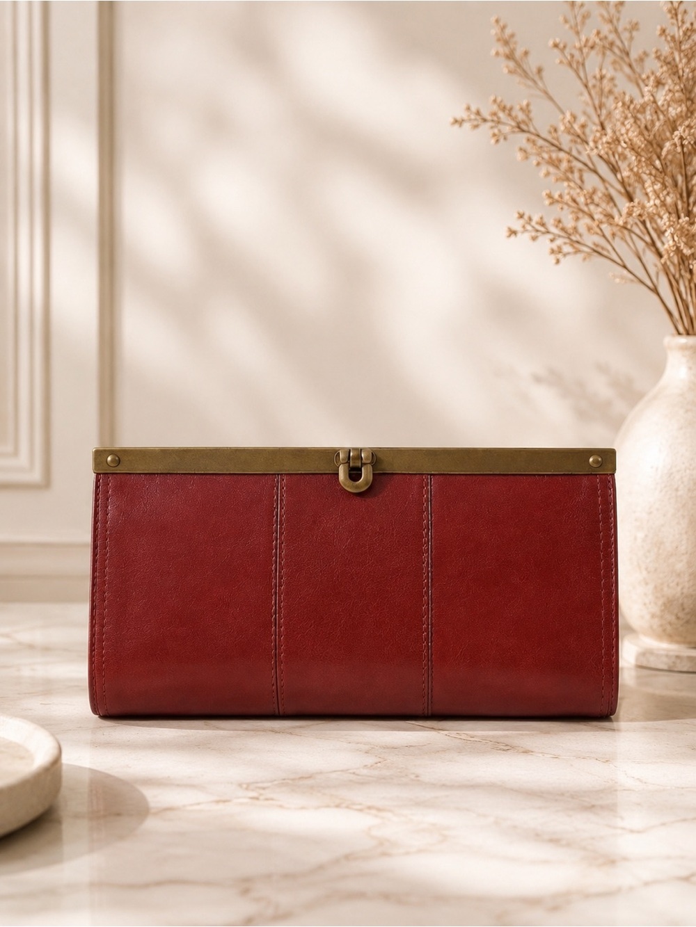 Fossil Burgundy Leather Continental Wallet Clutch